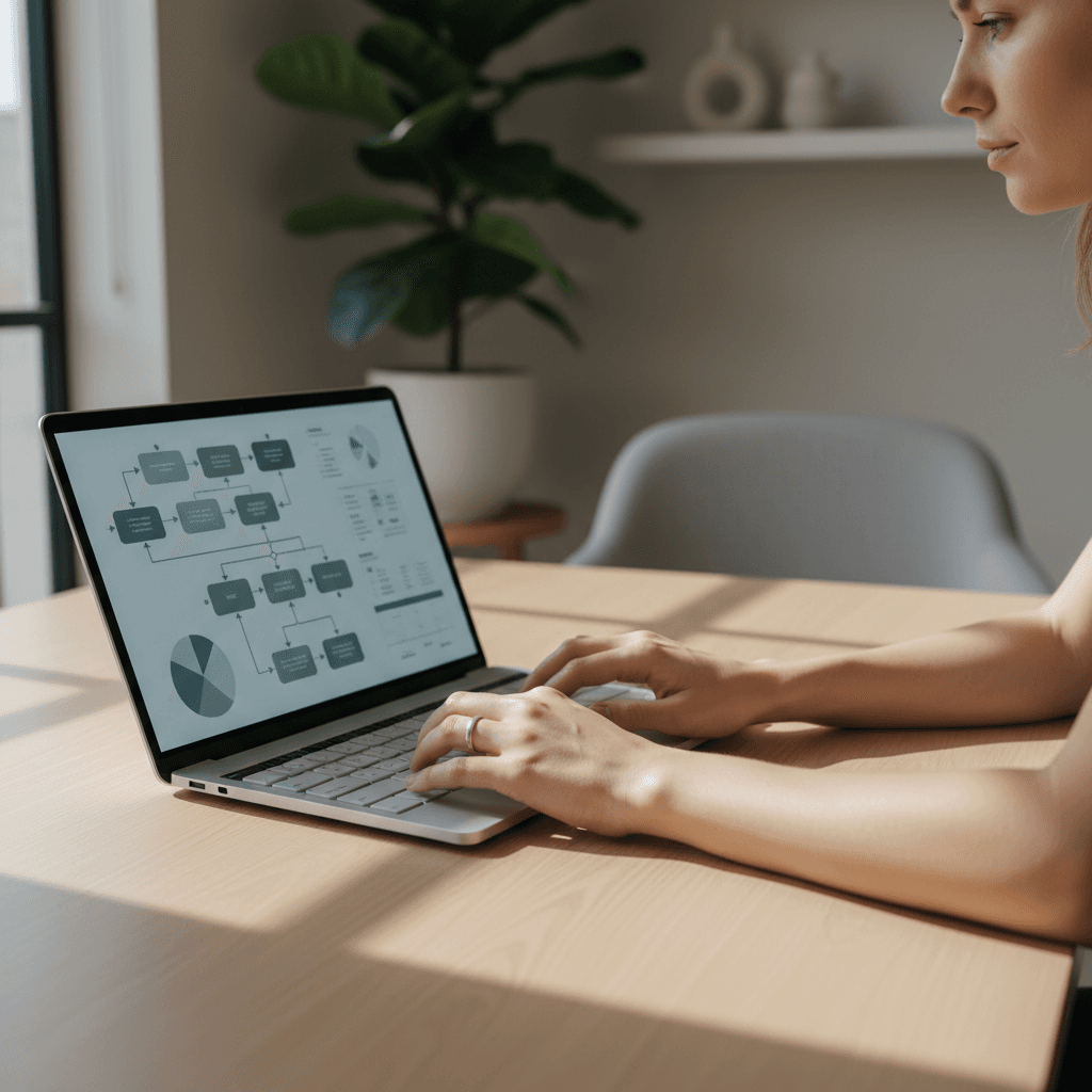 Regional business owner managing online presence on laptop